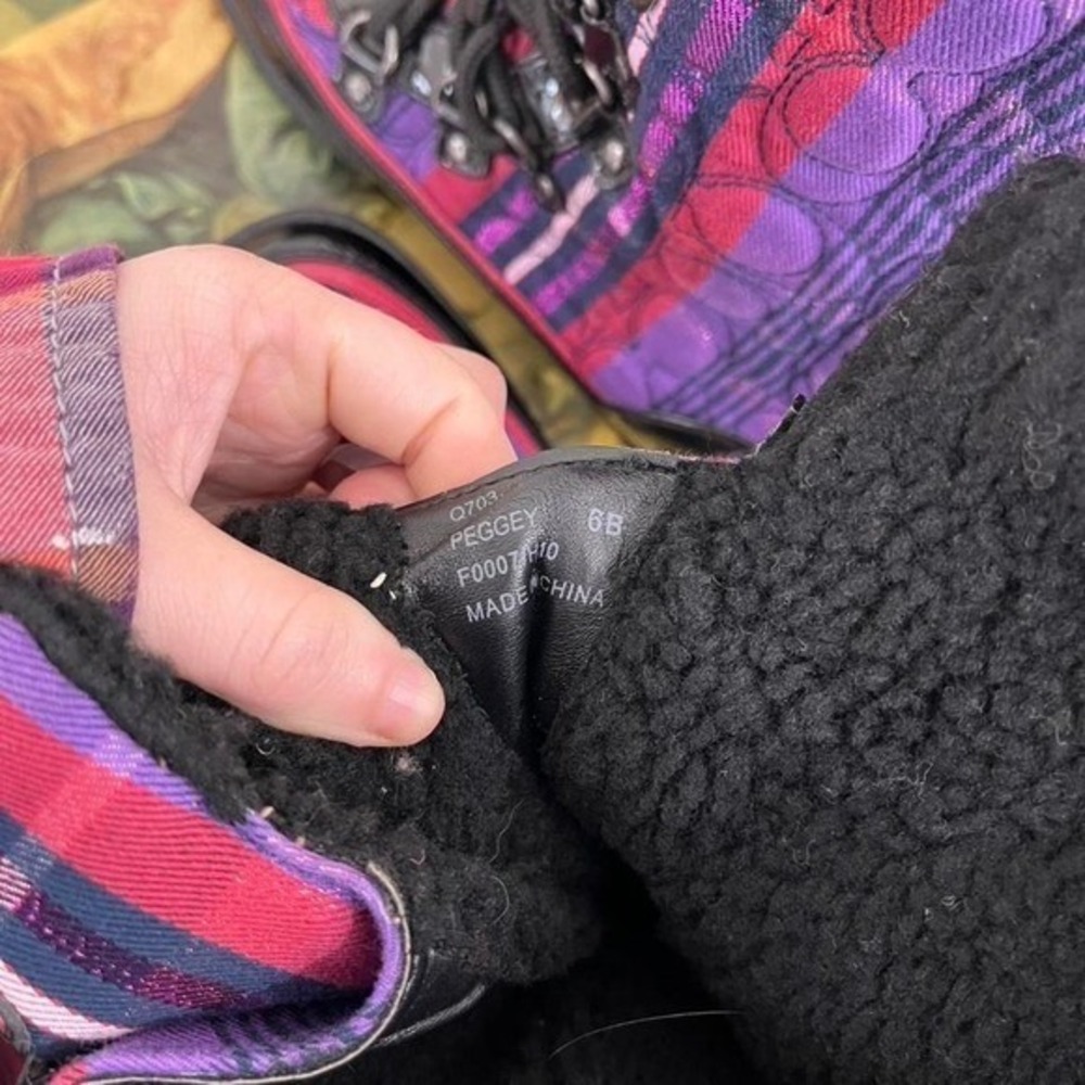 Vintage Y2K Coach Plaid‎ Faux Fur Lined Winter Lace-Up Boots plaid Print Size 6 - Picture 7 of 7